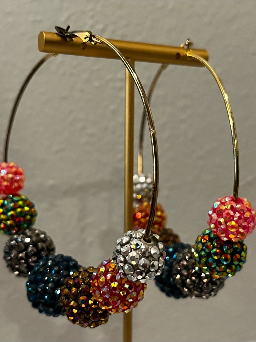 3” Rainbow Crystal Bead Hoop Earrings - Multicolor